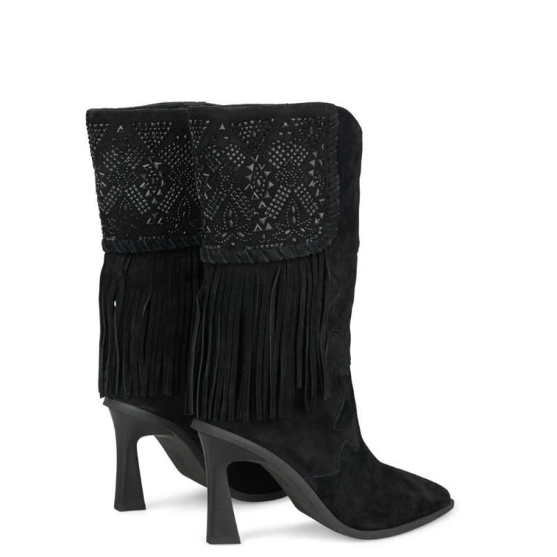 Bottes à Talons Alma En Pena Pebble Boot With Fringes Bleu Marine Femme | LZZ-37019654